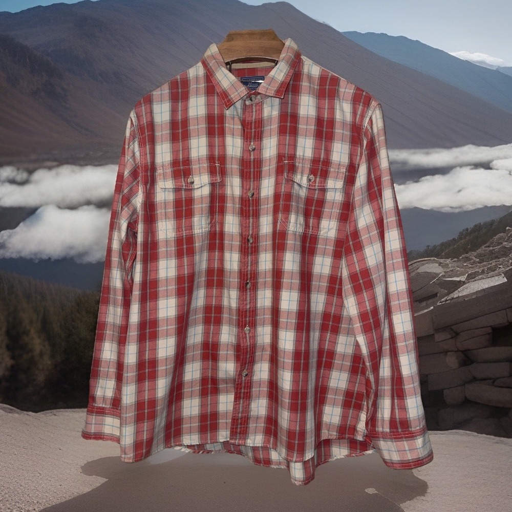 GH Bass Shirt Mens XXL Red Plaid Button Down Long Sleeve Cabincore Lumberjack